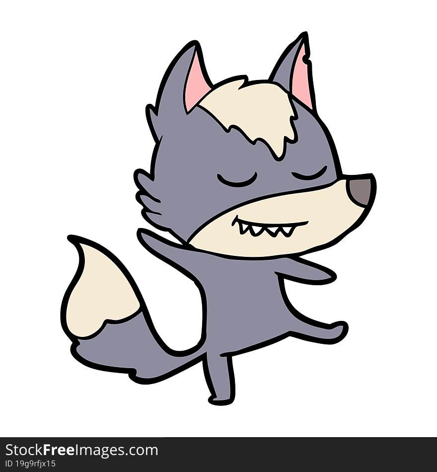 friendly cartoon wolf balancing. friendly cartoon wolf balancing