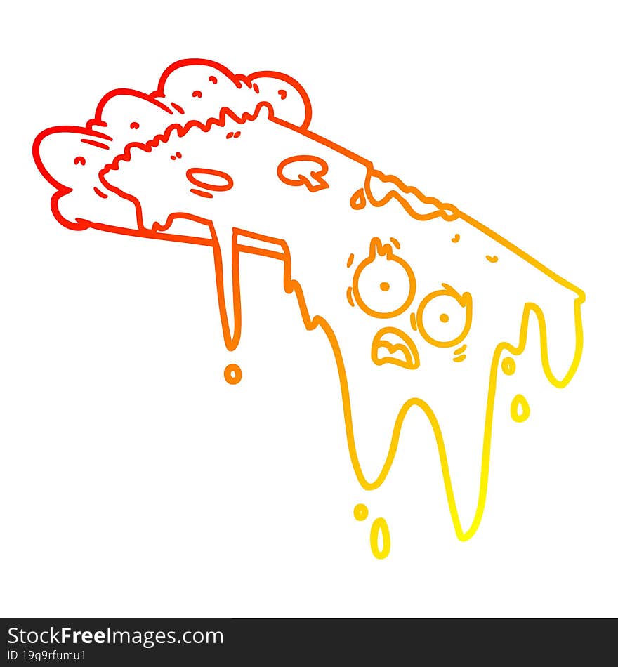 warm gradient line drawing melting pizza cartoon