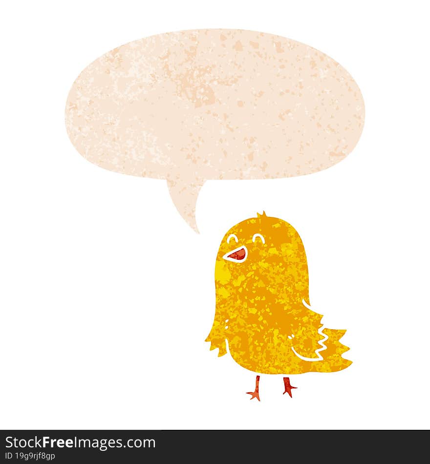 Cartoon Bird And Speech Bubble In Retro Textured Style