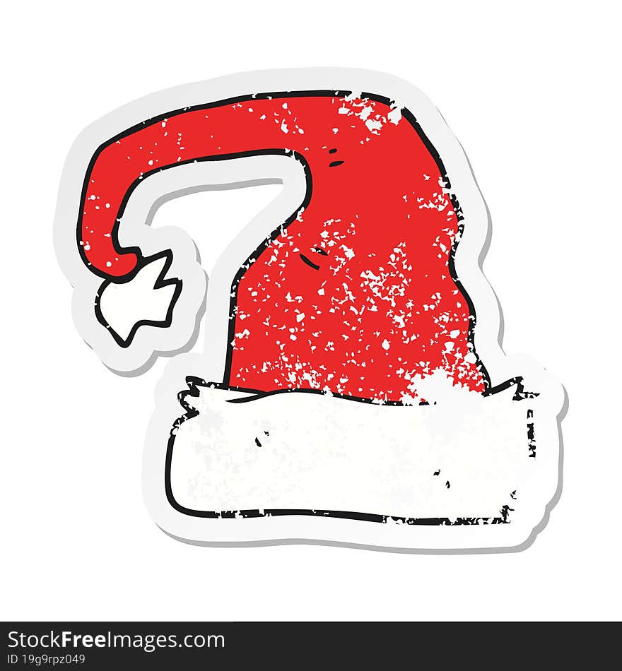 retro distressed sticker of a cartoon christmas hat