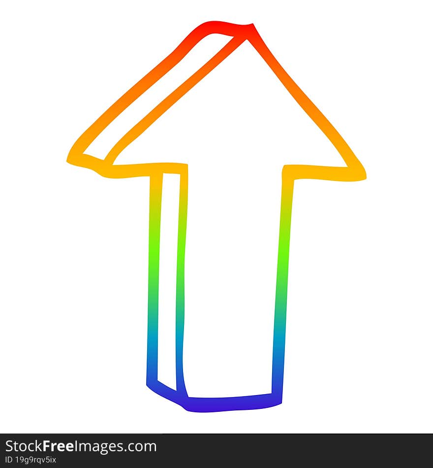 rainbow gradient line drawing of a cartoon arrow