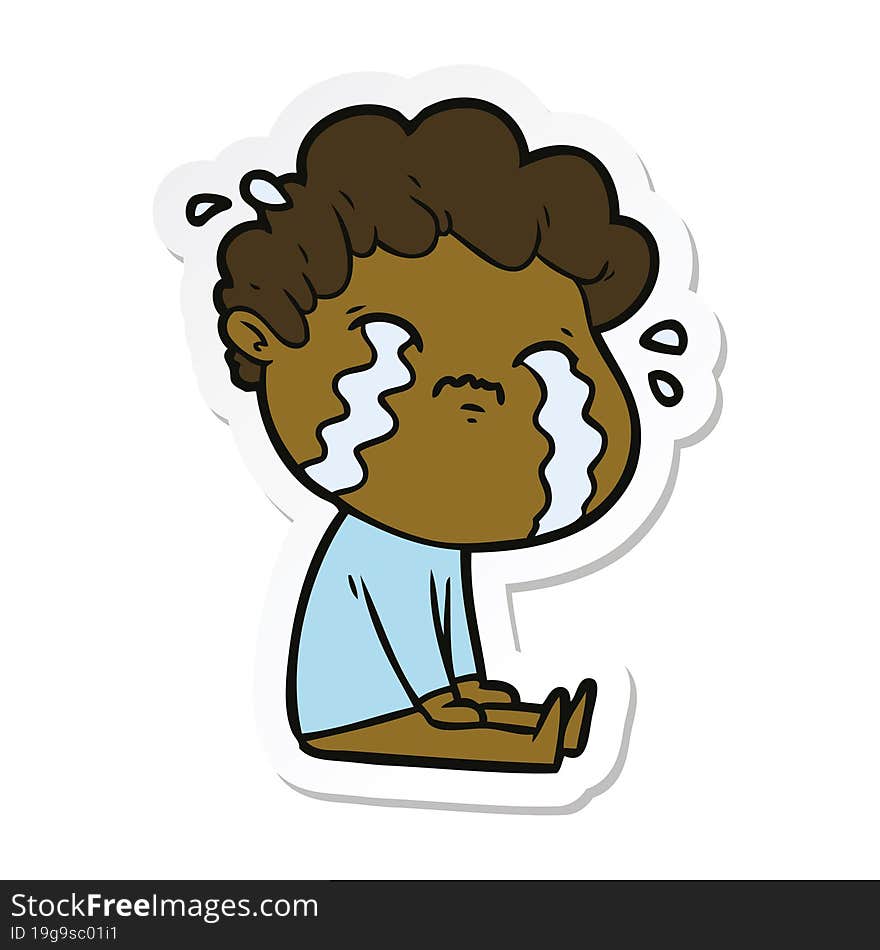 sticker of a cartoon man crying