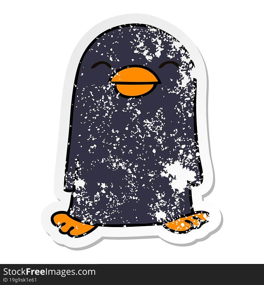 Distressed Sticker Of A Quirky Hand Drawn Cartoon Penguin