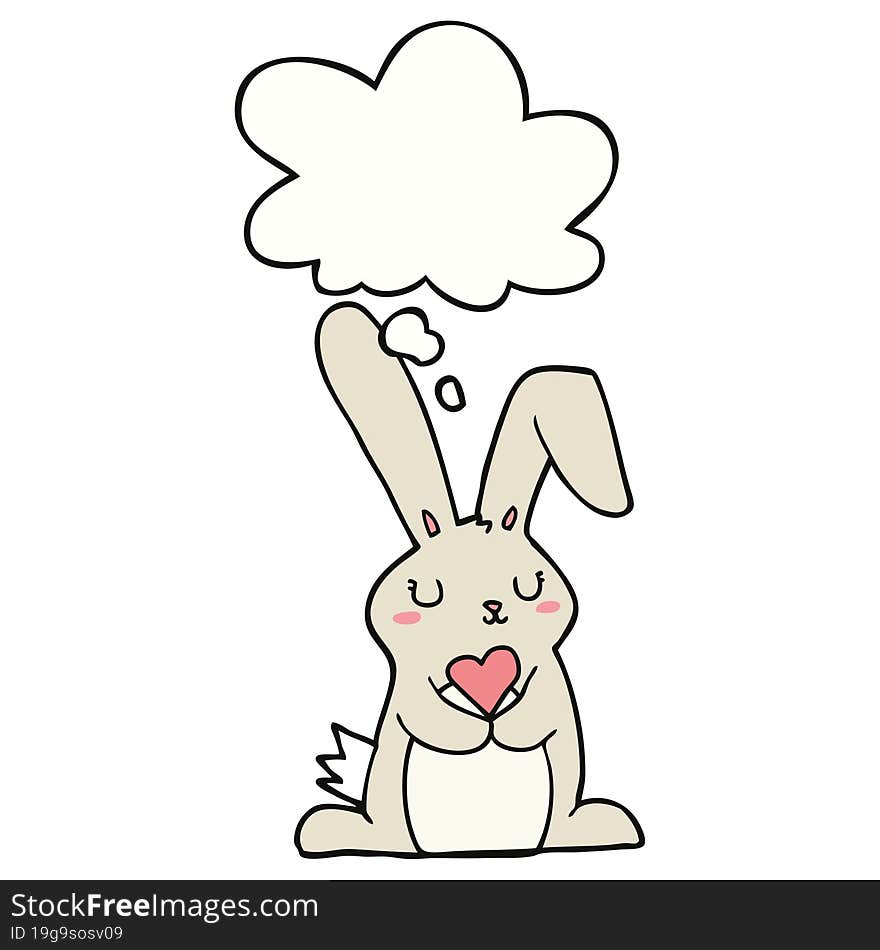 cartoon rabbit in love with thought bubble. cartoon rabbit in love with thought bubble