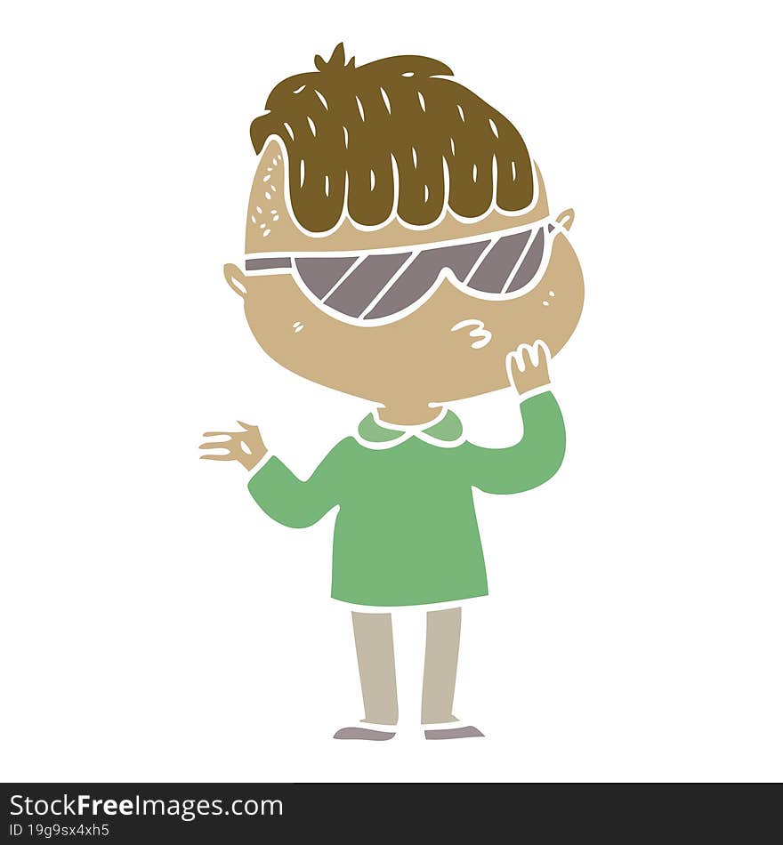 Flat Color Style Cartoon Boy Wearing Sunglasses