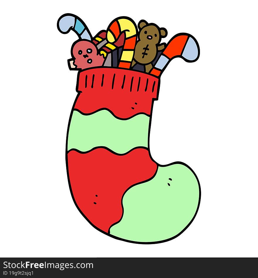 Cartoon Doodle Christmas Stocking Full Of Toys