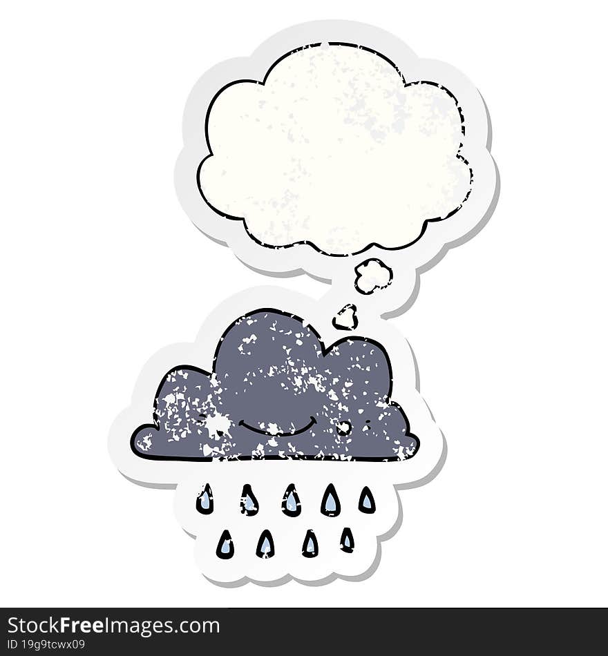 Cartoon Storm Cloud And Thought Bubble As A Distressed Worn Sticker