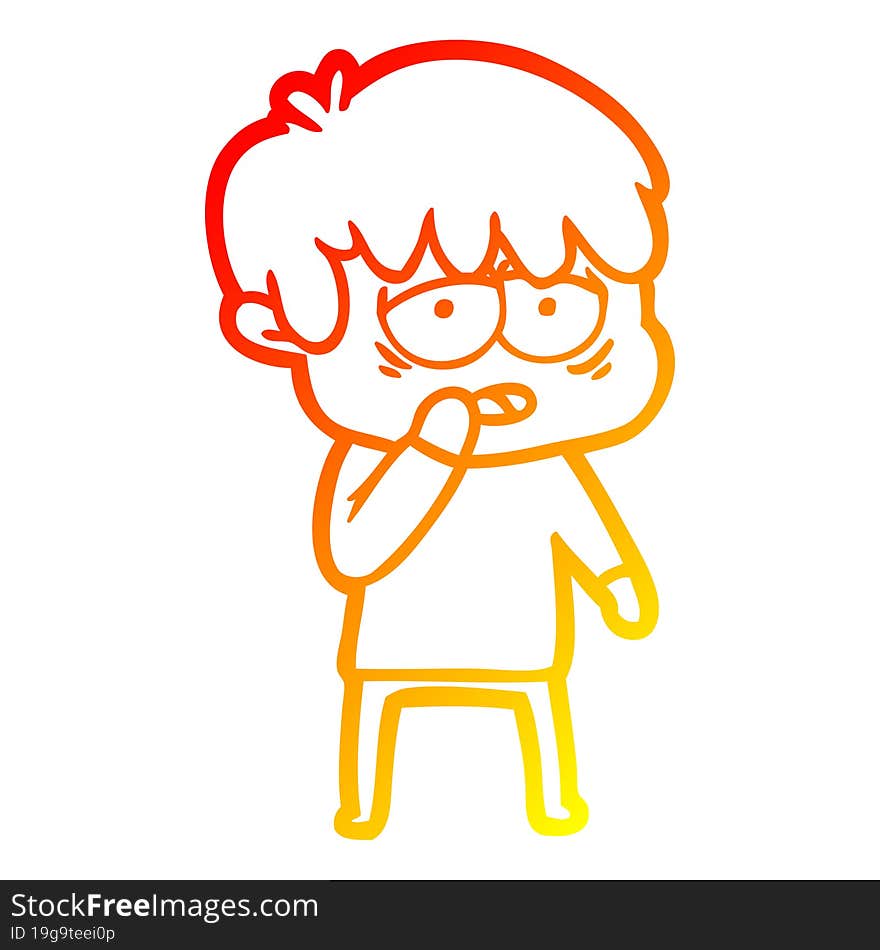 warm gradient line drawing cartoon exhausted boy