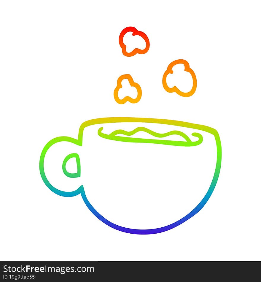 rainbow gradient line drawing of a cartoon cup of tea