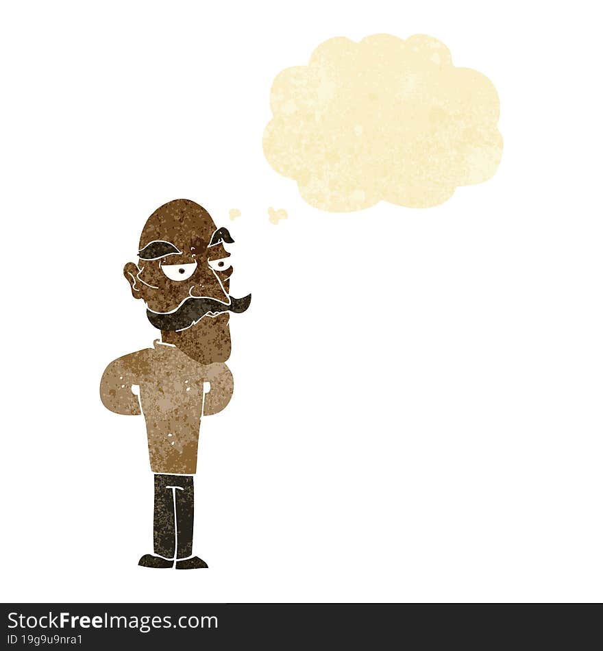 cartoon old man with mustache with thought bubble