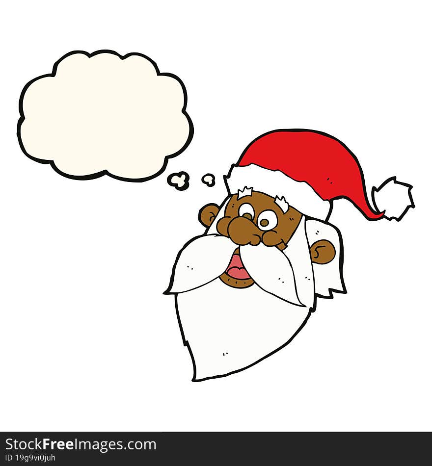 cartoon jolly santa claus face with thought bubble