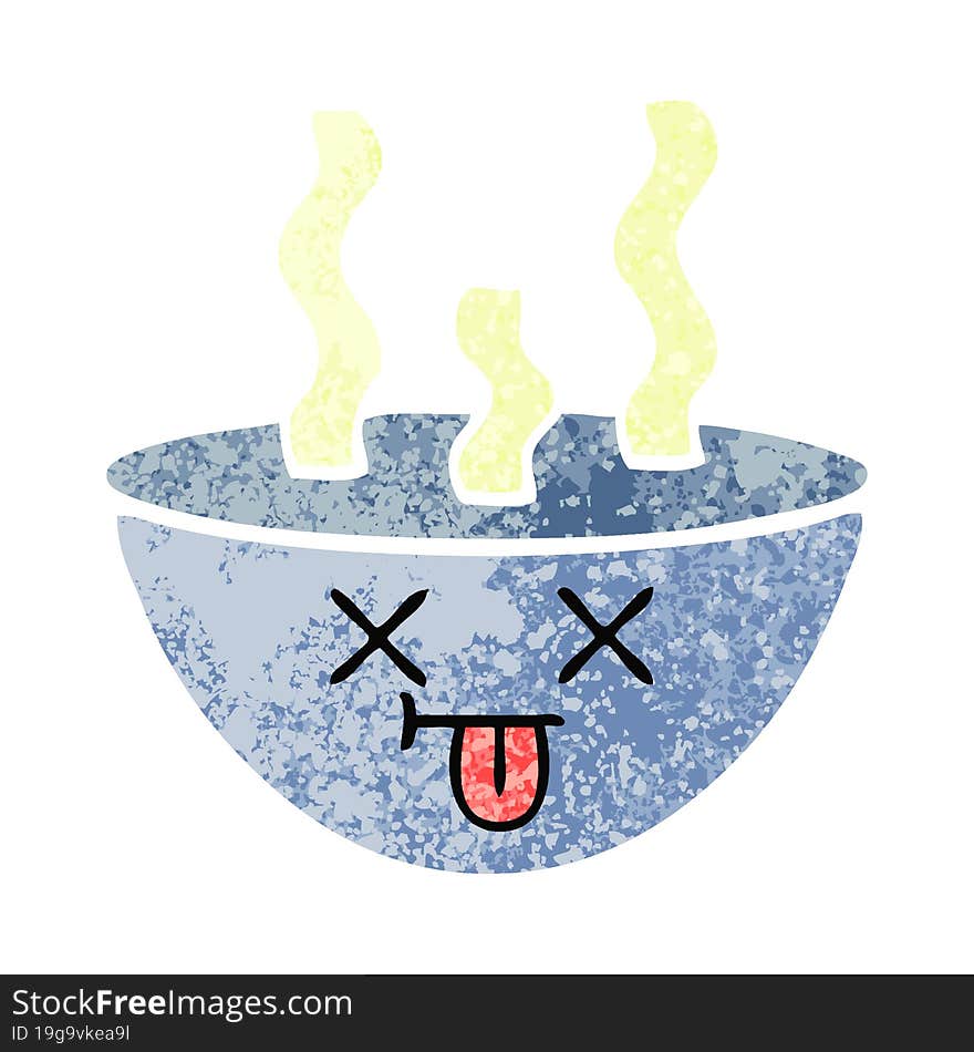 retro illustration style cartoon bowl of hot soup