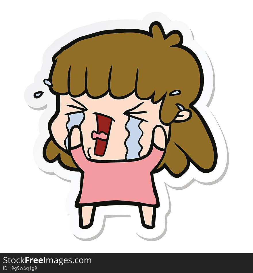 Sticker Of A Cartoon Woman In Tears