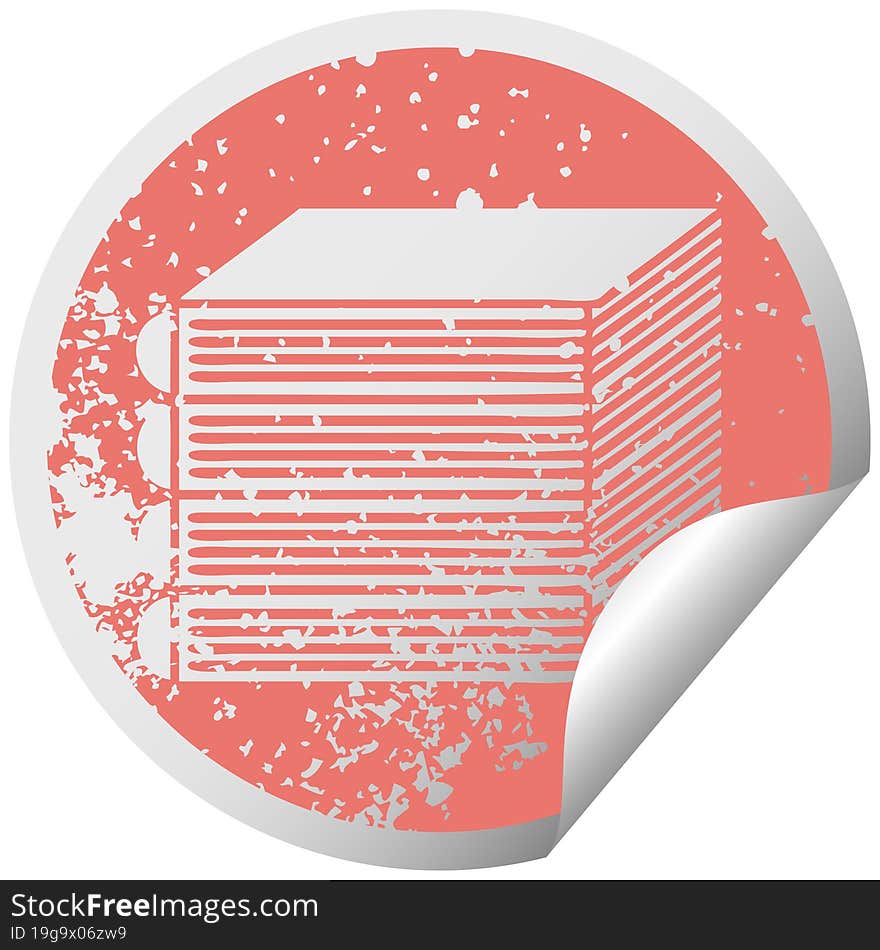 distressed circular peeling sticker symbol stack of books