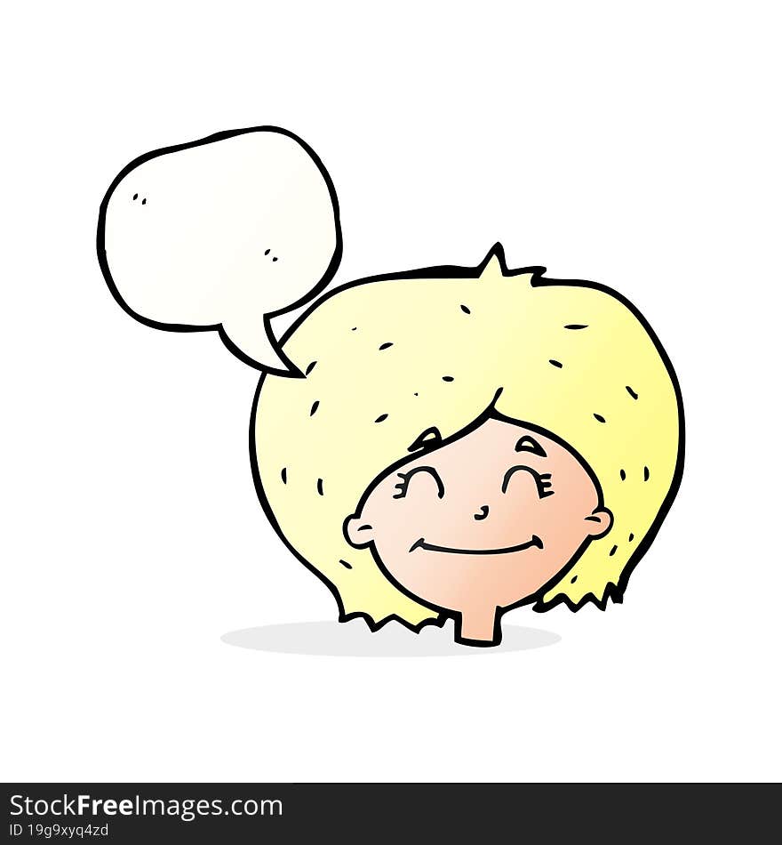 Cartoon Happy Female Face With Speech Bubble