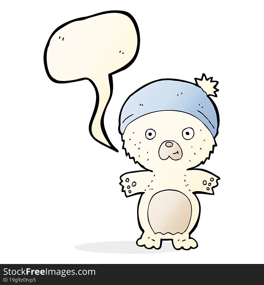 cartoon cute polar bear in hat with speech bubble