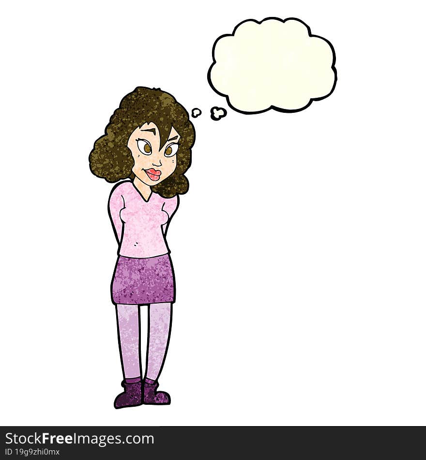 cartoon confused woman with thought bubble