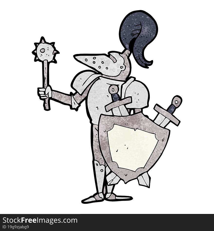 freehand textured cartoon medieval knight with shield