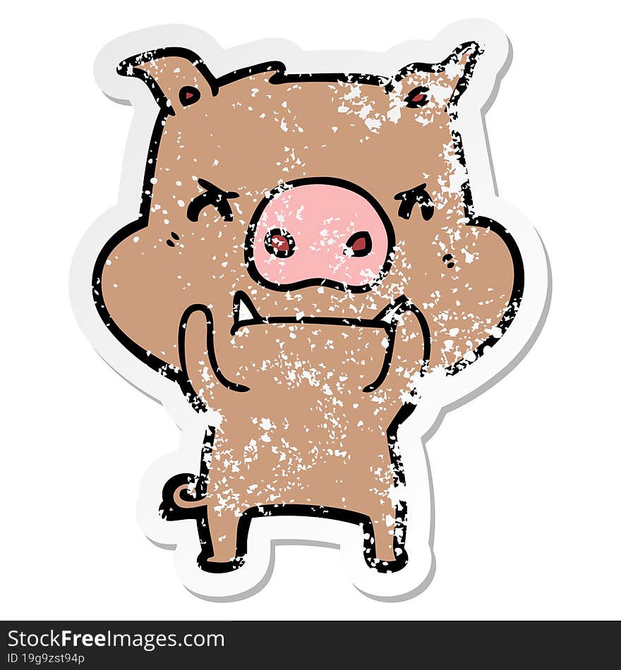 distressed sticker of a angry cartoon pig