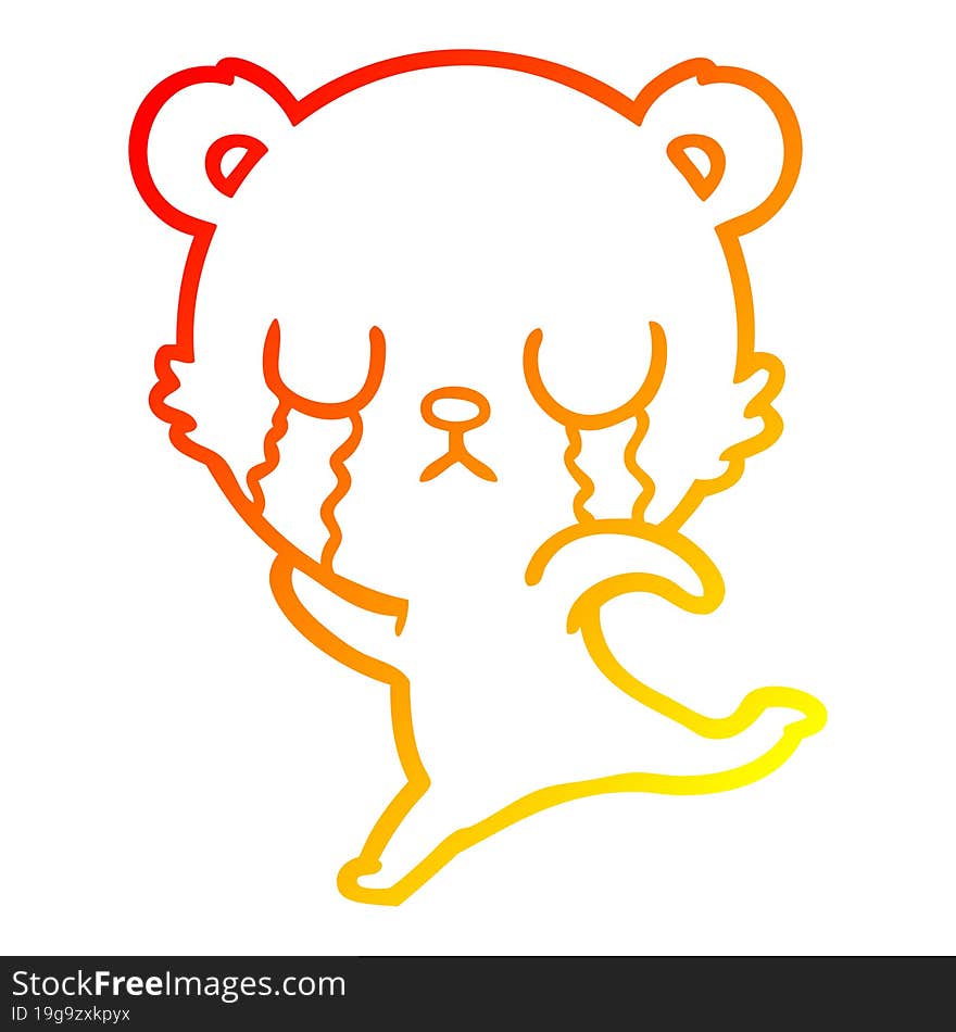 warm gradient line drawing crying cartoon bear running away