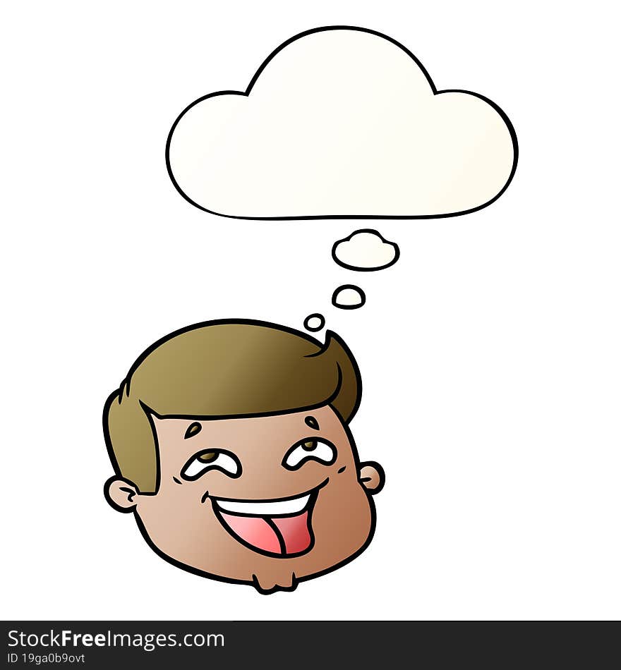 happy cartoon male face and thought bubble in smooth gradient style