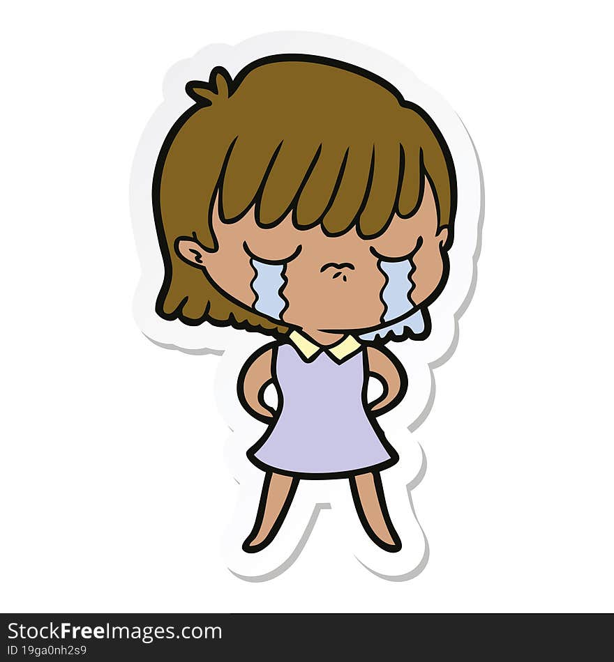 sticker of a cartoon woman crying