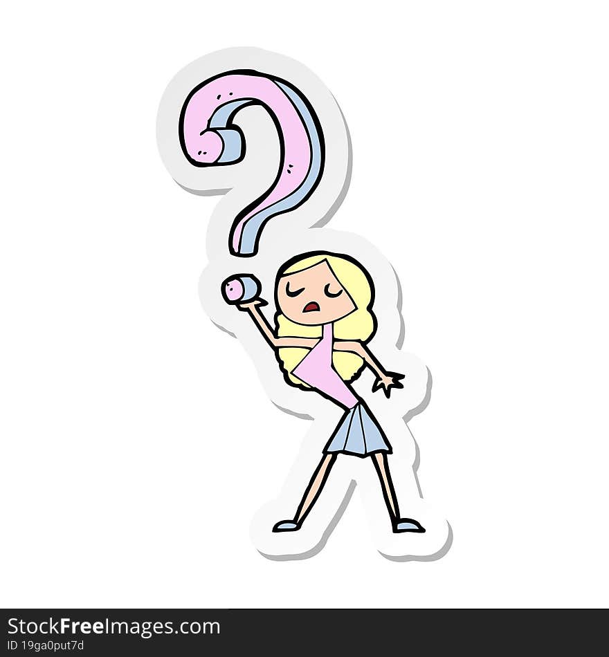 sticker of a cartoon girl with questions