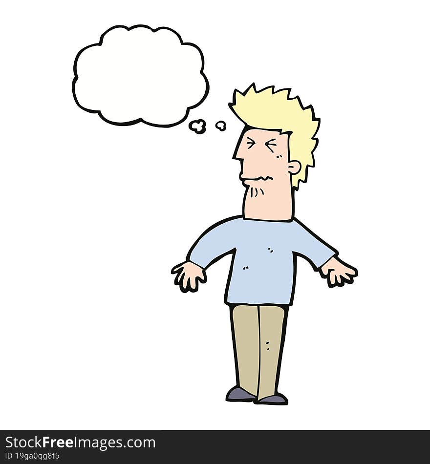 cartoon stressed man with thought bubble