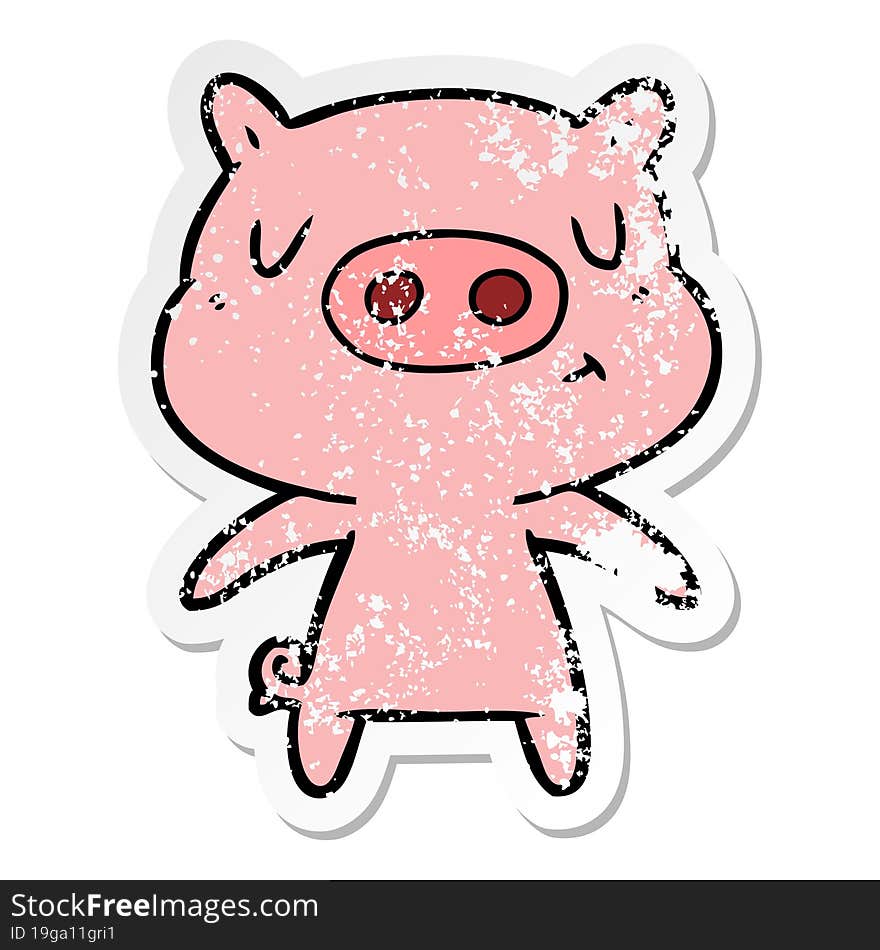 distressed sticker of a cartoon content pig