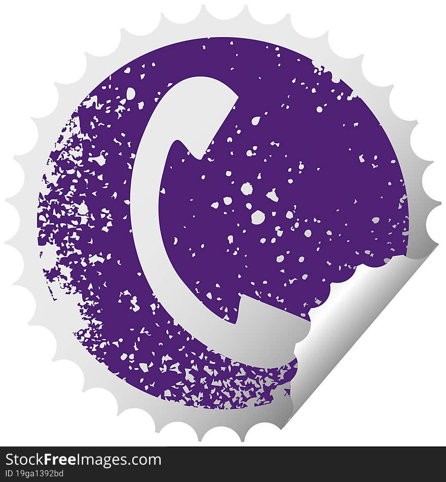 distressed circular peeling sticker symbol telephone handset