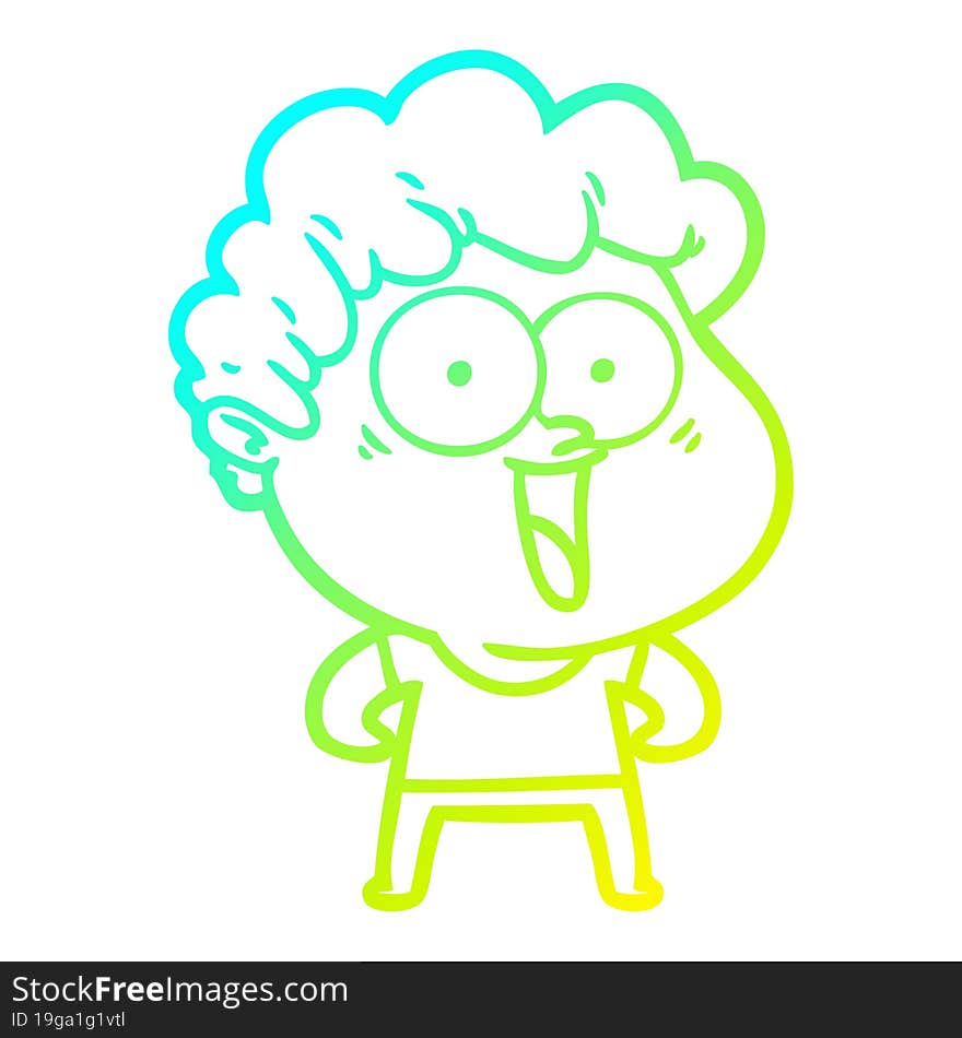 cold gradient line drawing cartoon happy man