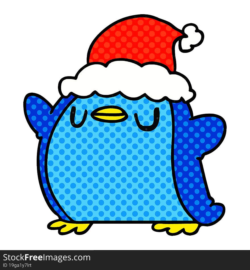 hand drawn christmas cartoon of kawaii penguin