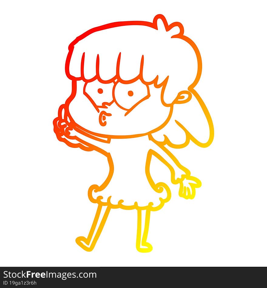 warm gradient line drawing cartoon whistling girl