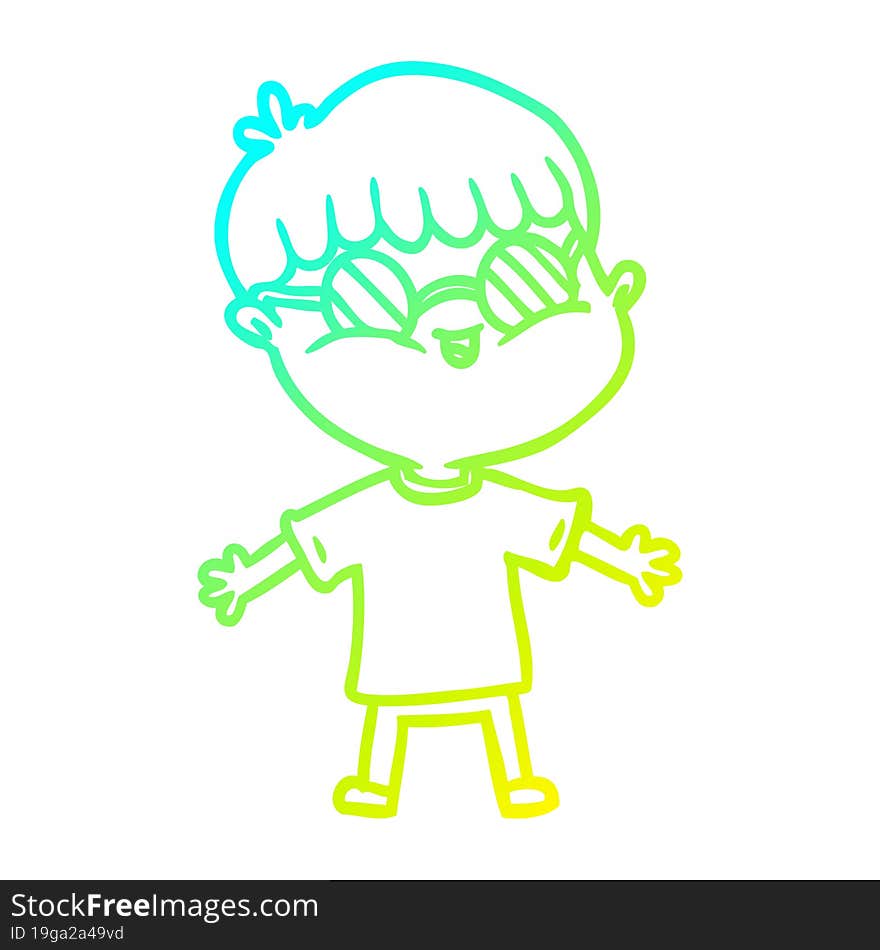 Cold Gradient Line Drawing Cartoon Boy Wearing Spectacles