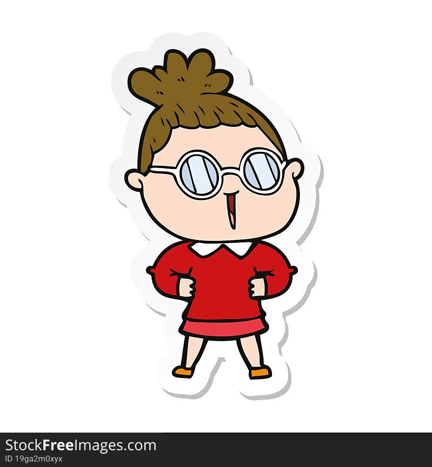 sticker of a cartoon woman wearing spectacles