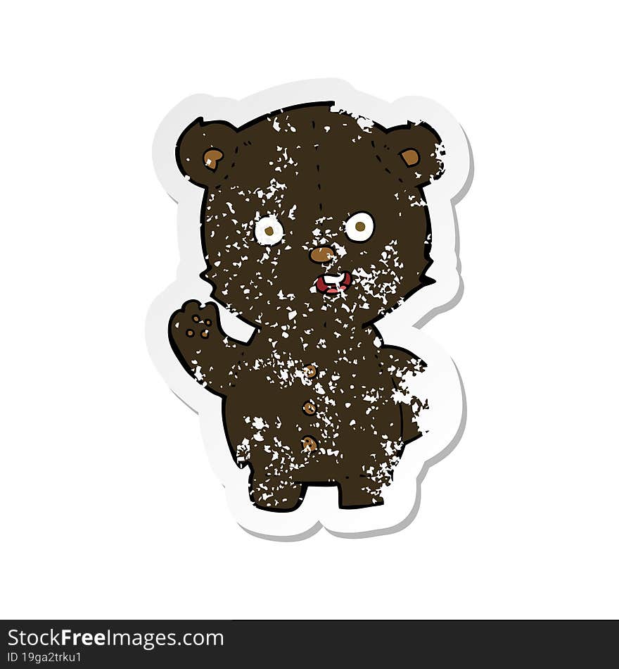 Retro Distressed Sticker Of A Cute Cartoon Black Bear