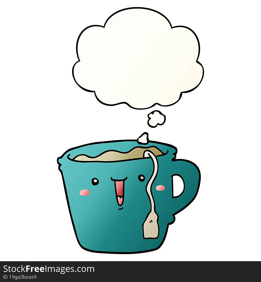 cute cartoon coffee cup and thought bubble in smooth gradient style