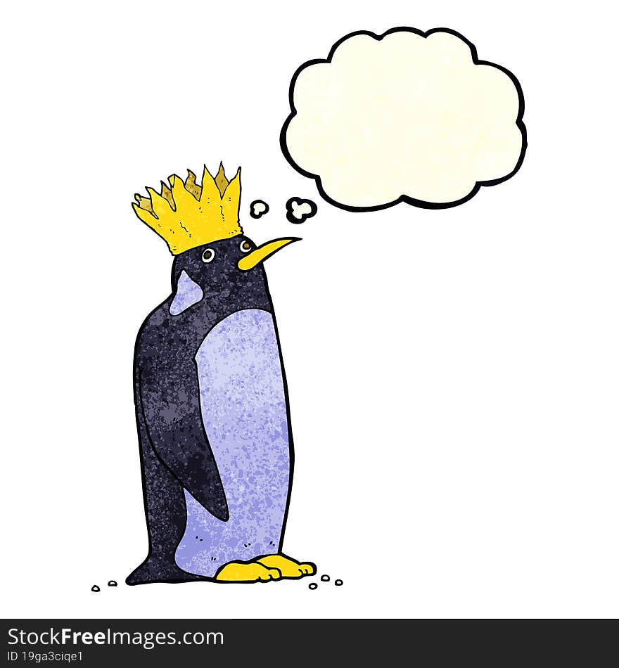 cartoon emperor penguin with thought bubble