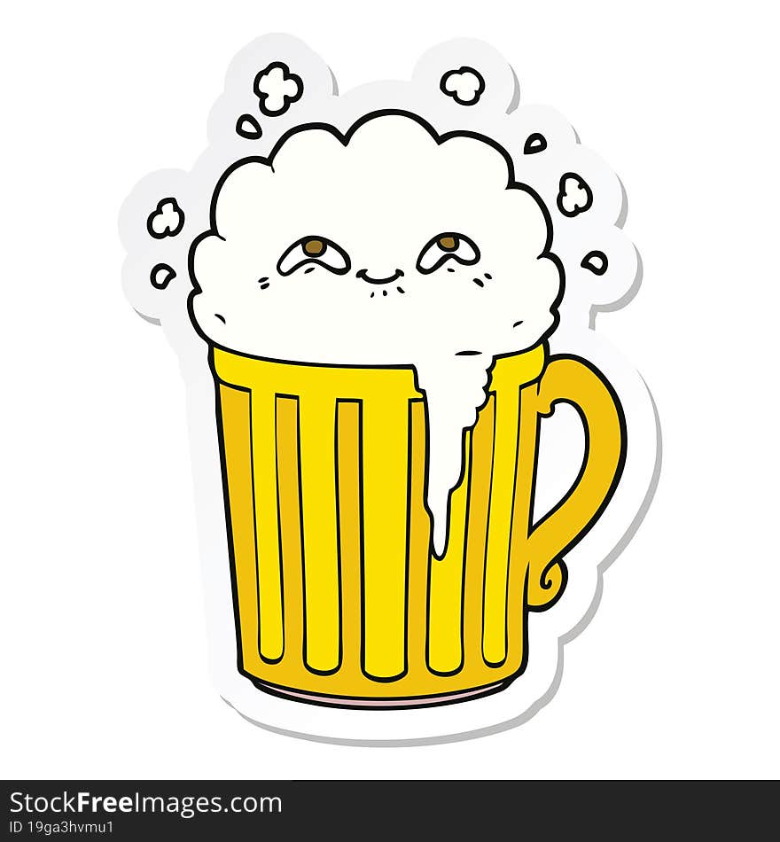 sticker of a happy cartoon mug of beer