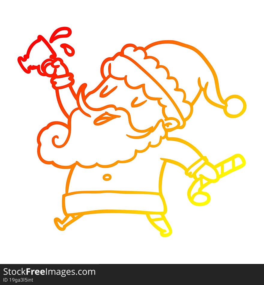 Warm Gradient Line Drawing Santa Claus With Hot Cocoa