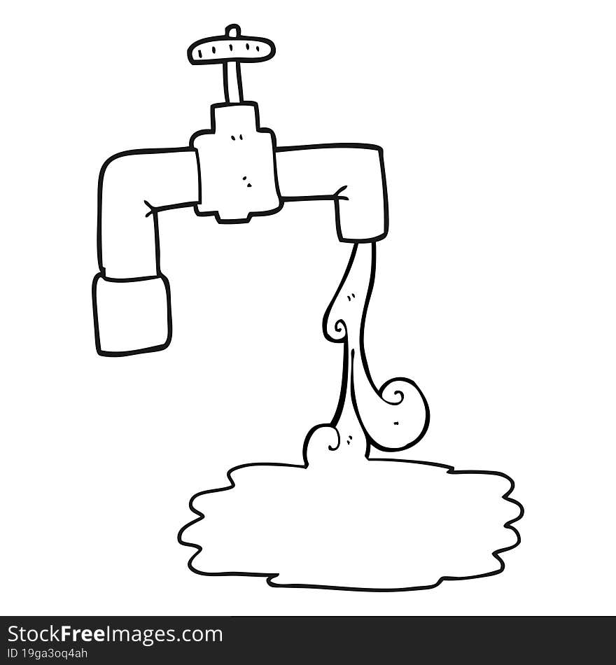 black and white cartoon running faucet