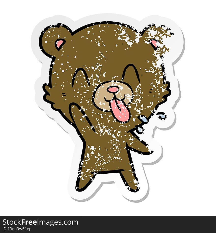 Distressed Sticker Of A Rude Cartoon Bear