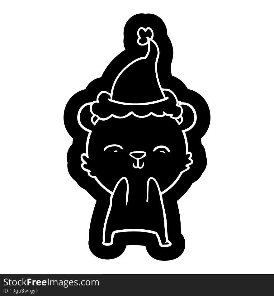 Happy Cartoon Icon Of A Polar Bear Wearing Santa Hat