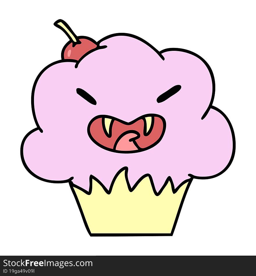 cartoon of a spooky halloween vampire muffin. cartoon of a spooky halloween vampire muffin