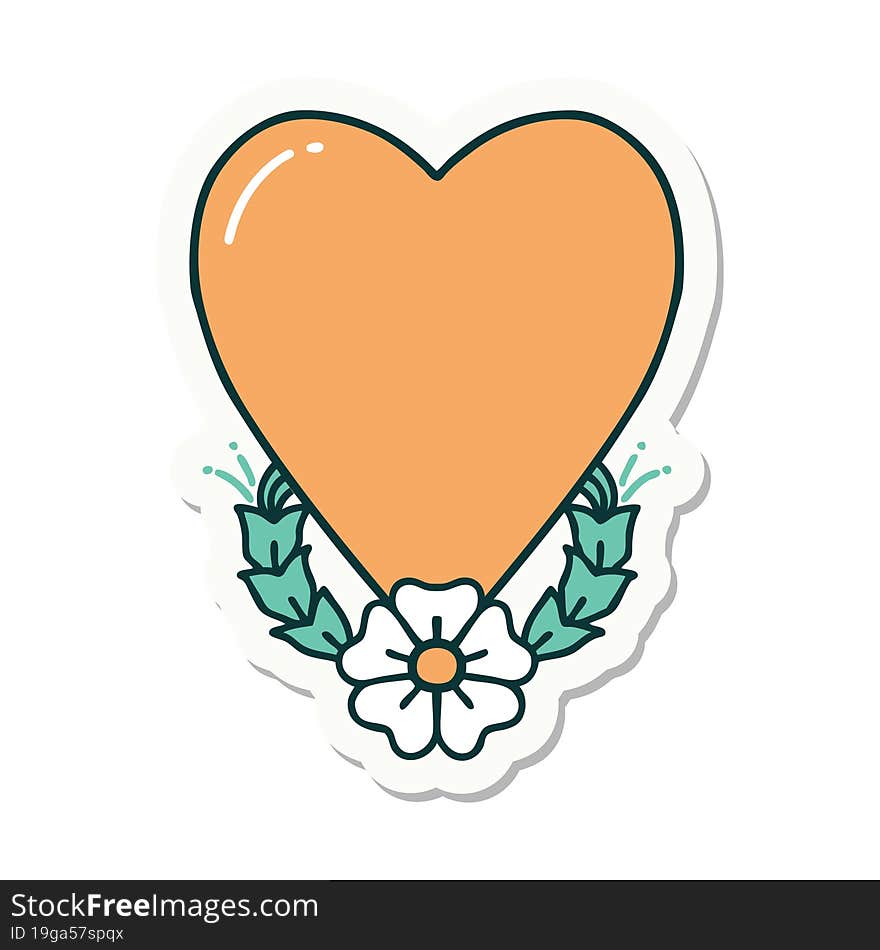 sticker of tattoo in traditional style of a heart and flower. sticker of tattoo in traditional style of a heart and flower