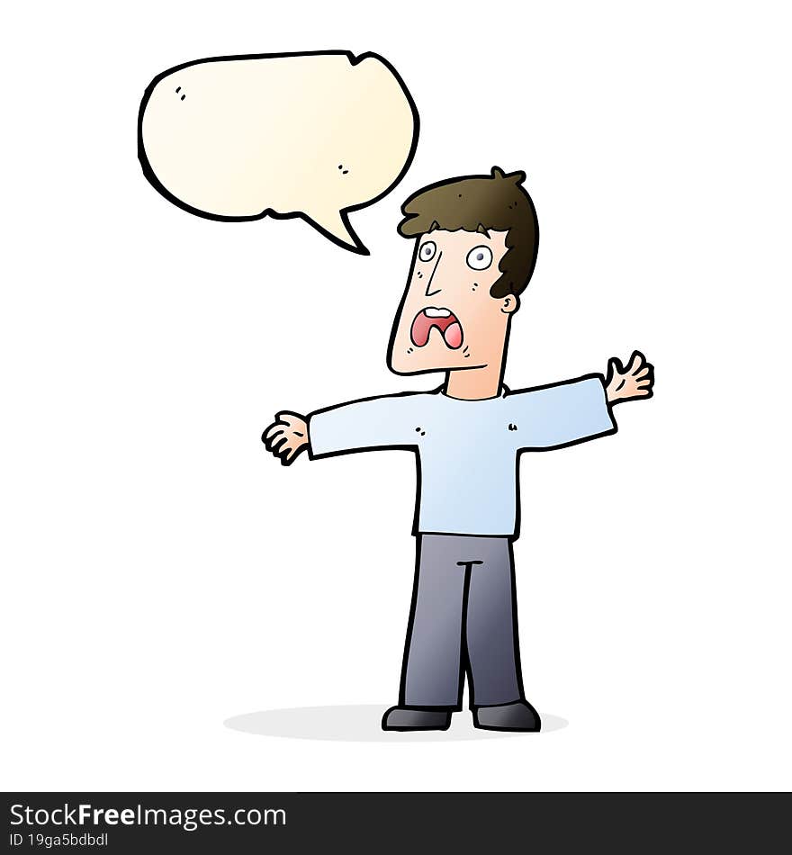 cartoon frightened man with speech bubble