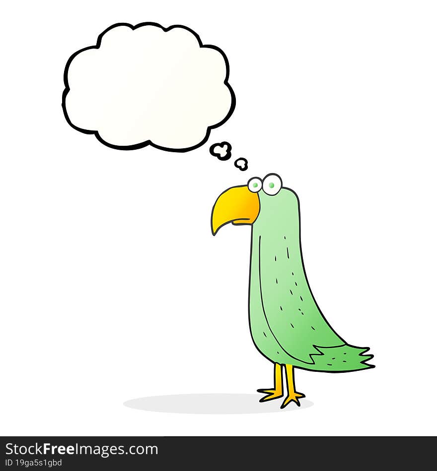 freehand drawn thought bubble cartoon parrot