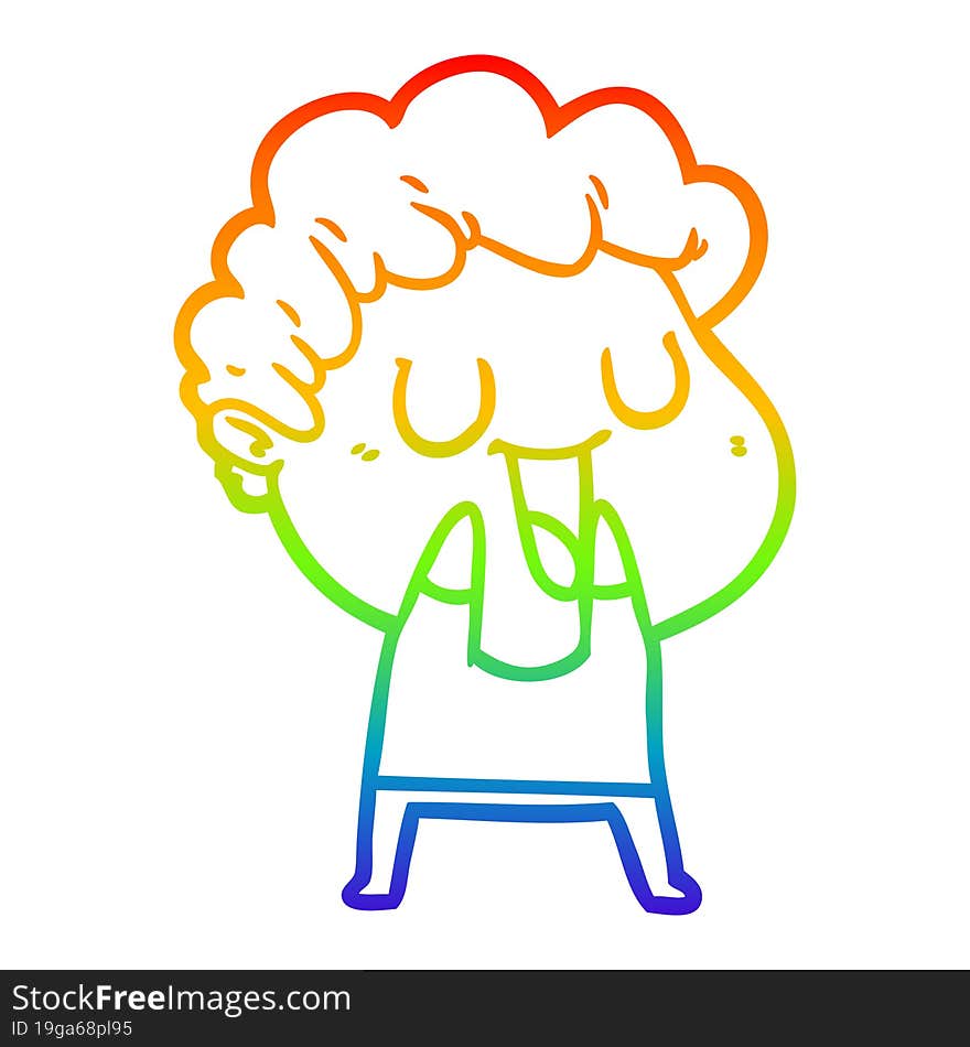 Rainbow Gradient Line Drawing Laughing Cartoon Man