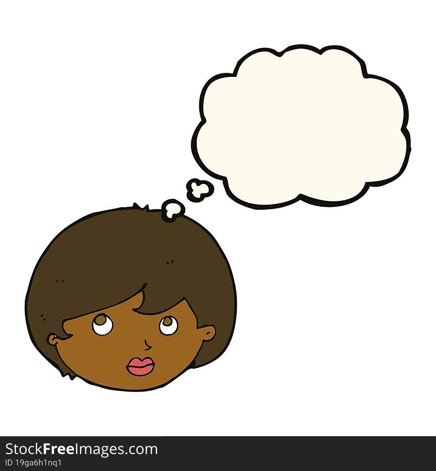 Cartoon Female Face Looking Upwards With Thought Bubble