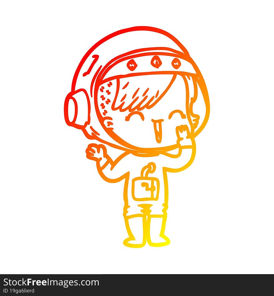 warm gradient line drawing of a cartoon laughing astronaut girl